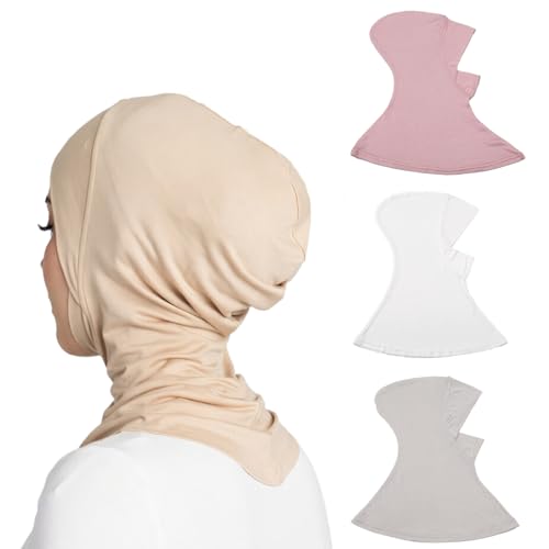 Yeieeo 4PCS Hijab Undercap for Women, No Slip Full Coverage Hijab Inner Cap, Soft Underscarf Breathable Headwear - color: White+beige+skin Pink+light Grey