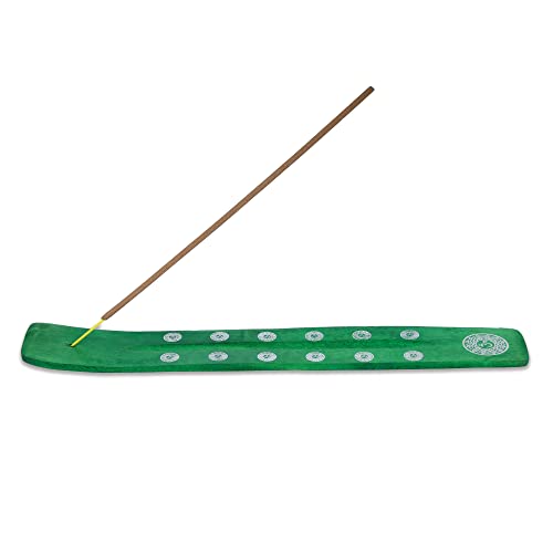 Bless-International Traditional-Handmade-Burner Wooden-Incense-Stick-Holder Ash-Catcher-Stand for-Aromatherapy-Meditation-Yoga (Earth Green) 10 Inches, Pack of 1 - color: Earth Green,10 Inch, size: One Holder
