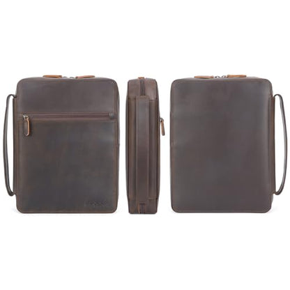 Polare Full Grain Leather Bible Cover Church Bag Bible Protective Book Holder Carrying Case Folder Organizer Portfolio, Dark Brown - style: Dark Brown