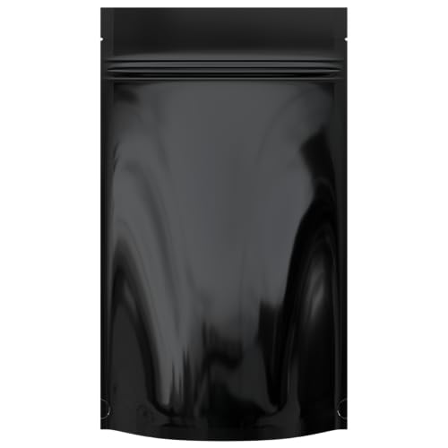 Mylar Style Barrier Bags – Zipper w/Heat Seal – 100 Bags (Gloss Black/Gloss Black, 1/2 Ounce - 5?x8.14?x2.33?) - color: Gloss Black / Gloss Black, size: 5x8.14x2.33 Inch (Pack of 100)