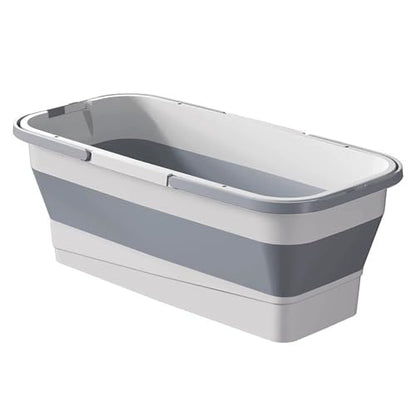 Foldable Mop Bucket with Dual Handles, Rectangular Collapsible Bucket, for House Cleaning, Camping & RV Use (12 L (3.2 Gallons), White Grey) - color: White Grey, size: 12 L