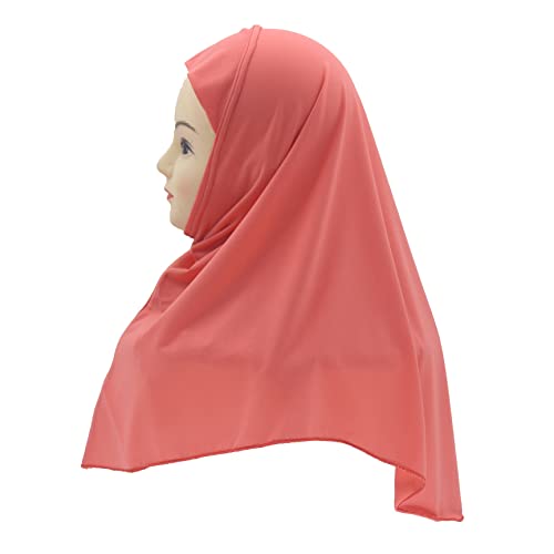 Girls Hijab Muslim Scarf for Kids – Ready to Wear, Solid Color, Soft & Breathable Daily Headwear for Ages 6-11 - color: Watermelon Red