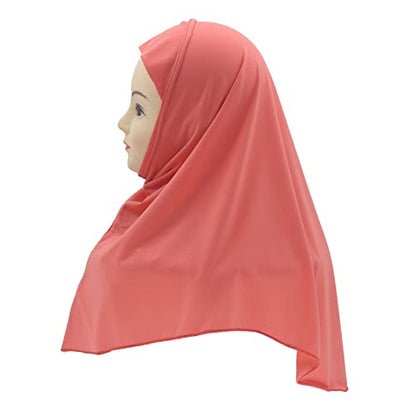 Girls Hijab Muslim Scarf for Kids – Ready to Wear, Solid Color, Soft & Breathable Daily Headwear for Ages 6-11 - color: Watermelon Red