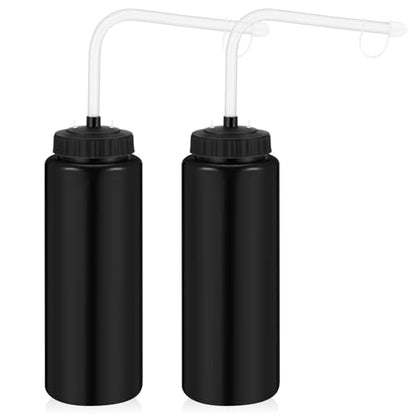 Domensi 2 Pack Large 1l Sports Water Bottle, 12.4" H x 5" W Translucent Easy Squeeze Plastic with Straw, Designed for Use with Football Lacrosse Hockey Helmets(Black,No Printed) - color: Black, style: No Printed