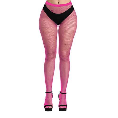Bestjybt Womens Fishnet Tights High Waist Mesh Fish Net Stockings Pantyhose | Cool Pattern, Sexy, Perfect For Daily Use, Costume Halloween Cospaly, Versatile, Stretchy, Non-Itchy, Great Fit - color: Hot Pink