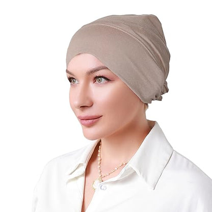 Women Under Hijab Cap Islamic Underscarf Turbans for Women Solid Color Hijab Bonnet Caps Muslim Scarf Inner Cap - color: Light Khaki