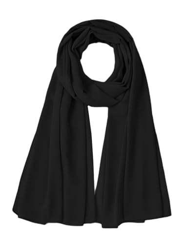 Chiffon Scarf for Women Lightweight Breathable Sunscreen Soft Solid Hijab Scarf for Daily & Muslim Wear - color: Black Chiffon Scarf