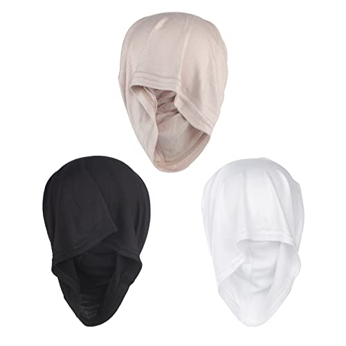 PURFUN 3 Pcs Muslim Inner Hijab Caps Women Solid Color Under Hijab Caps Stretchy Breathable Full Cover Undercap Tube Bonnet - color: White+black+beige