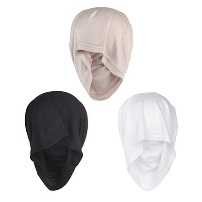 PURFUN 3 Pcs Muslim Inner Hijab Caps Women Solid Color Under Hijab Caps Stretchy Breathable Full Cover Undercap Tube Bonnet - color: White+black+beige