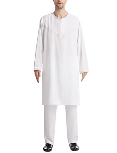 Thobe for Men Islam Mens Thobe Muslim Clothing Moroccan Kaftan Arabic Clothes for Men Set - color: White-2, size: XX-Large