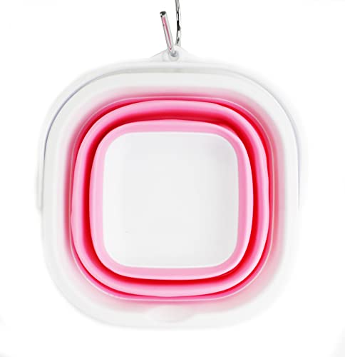 SAMMART 2.6L (0.68 Gallon) Super Mini Sqare Collapsible Plastic Bucket - Foldable Square Tub - Portable Fishing Water Pail - Space Saving Outdoor Waterpot (1, White/Pink) - color: White/Pink