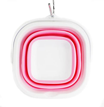 SAMMART 2.6L (0.68 Gallon) Super Mini Sqare Collapsible Plastic Bucket - Foldable Square Tub - Portable Fishing Water Pail - Space Saving Outdoor Waterpot (1, White/Pink) - color: White/Pink