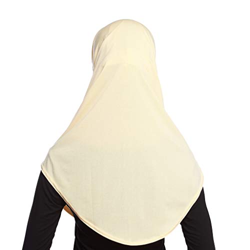XISAOK Womens 2 Piece Solid Color Amira Jersey Muslim Hijab Soft Cotton Stretch Head Scarf with Tube Inner Underscarf Cap Hood White