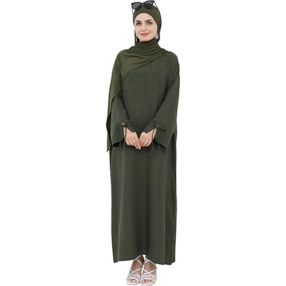 Women 1PC Abaya Dress Simple Kaftan Eid Dress for Women Muslim Casual Robe Fashion Jilbab Dubai Travel Outfits - color: Army Green, size: Medium