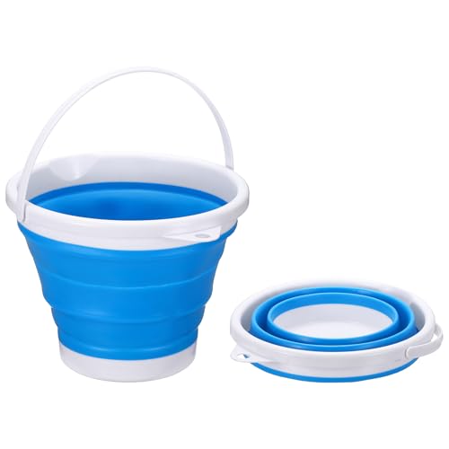 uxcell Collapsible Bucket, 0.8 Gallon (3L) Small Foldable Bucket, Portable Water Pail Round Tub Cleaning Tools with Handle for RV Camping Household Garden Fishing Car Wash, Blue - color: Blue