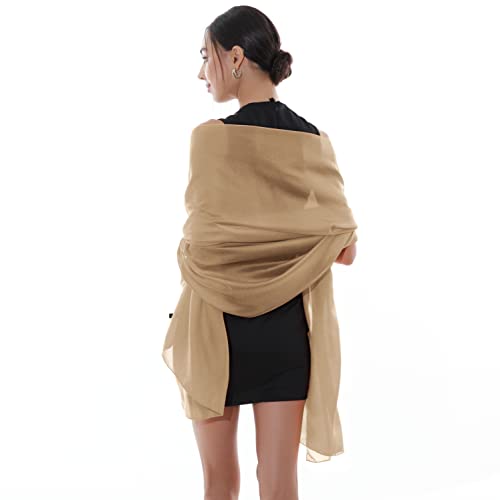 RIIQIICHY Women Shawls and Wraps for Evening Dresses Like Chiffon Silk Scarf Formal Silky Pashmina Shawls for Weddings - color: Camel