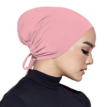 3PCS Under Hijab Head Cap Muslim Under Scarf Hijab Solid Color Women Under Scarf Hat Stretchy Sleeping Cap - color: Camel,beige,pink