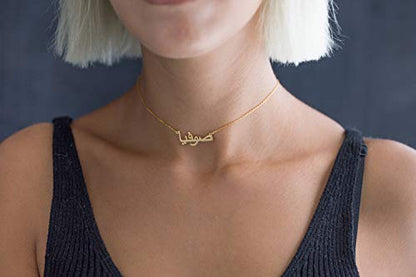 Custom Name Necklace Personalized, 18K Gold Plated Customized Nameplate Necklace Dainty Jewelry Gift for Women, Bridesmaid - color: Arabic Name Necklace