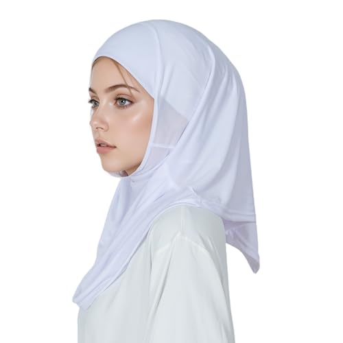 Solid Color Hijab for Women Muslim Prayer Scarfs for Women Women's Instant Hijab Modest Islamic Khimar - color: White