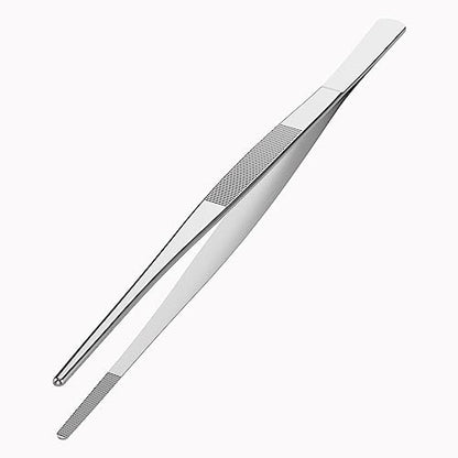 12" Stainless Steel Tweezers, Straight Blunt, 3/64" Thick | Round Serrated Tip, Multipurpose Daily Garden Home Lab Craft Repairing Tool - size: 12"L(3/64"T)