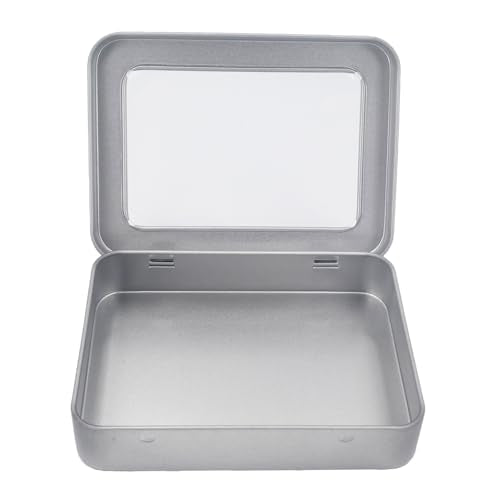 Rectangle Metal Tins with Hinged Window Lids, Silver, 24 Pieces | Hinged Window Lids, Mini Storage Organizer Set, For Home Kitchen, Office and School Supplies - color: Silver
