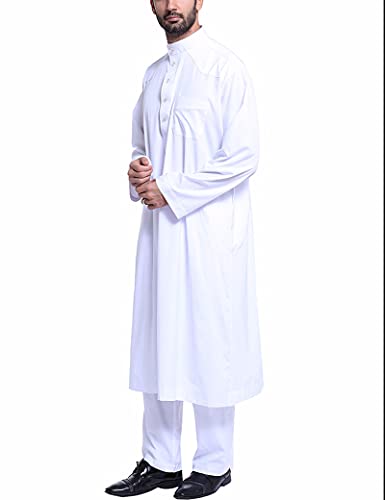 Muslim Jubba Thobe for Men,Fashion Muslim Kaftan Robes,Men Casual Buttons Long Sleeve Round Neck Jubba Thobe - size: Medium