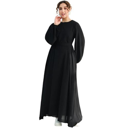 Muslim Women Abaya Dress Breathable Front Zipper&Pockets&Belt Prayer Robe - color: Black, size: Large