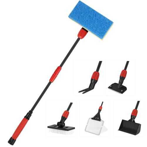 hygger Easy Clean Fish Tank Cleaner, 6 in 1 Aquarium Cleaning Tools Kit with Extendable Handle Algae Scraper Sponge Scrubber Firm Scrub Brush Fish Net Gravel Rake for Acrylic & Glass Tank - size: M(Extendable Handle)