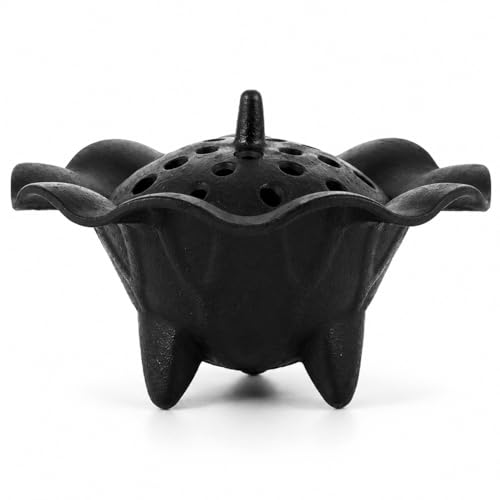 Cast Iron Incense Burner with Fireproof Cotton, Bakhoor Burner for Resin, Charcoal, Cones & Sticks, Meditation & Yoga Decor Lotus - size: Incense Holder-Lotus