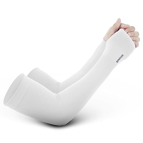 GOUNOD Gardening Sleeves to Cover Arms for Women with Thumb Holes-Sun Protection SPF Cooling Driving UV Blocking - color: 1 Pair White