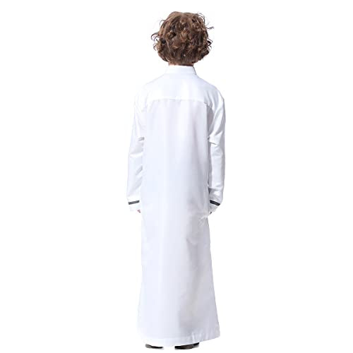 IDOPIP Kids Boys Muslim Thobe Islamic Arabic Kaftan Robe Loose Middle East Prayer Thobes Dress Modest Clothes with Pockets - color: White, size: 11-12 Years