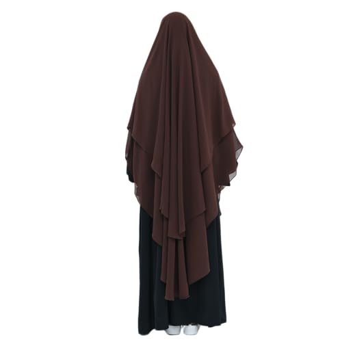 SYANKANGXIAO Ramadan Eid Khimar Abaya Turkey Islam Muslim Chiffon 2 Layers Long Hijab Dress Prayer for Women Full Cover Robe - color: Coffee