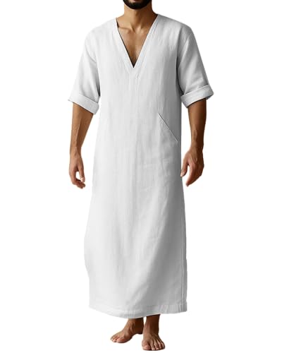 YAOHUOLE Arabic Thobe for Men Islamic Clothing Mens Kaftan Thobe - color: White, size: X-Large