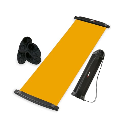 슬라이드 보드(길이 180.3cm(71인치) x 너비 50.8cm(20인치)), 엔드 스톱이 있는 밸런스 운동 슬라이더, 메시 휴대용 가방 1개가 있는 운동 슬라이드 보드, 초보자 및 전문가를 위한 신발 부츠 2세트
