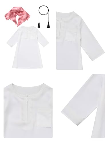 ODASDO Muslim Baby Boys Abaya Robe with Head Scarf Toddler Kids Newborn Prayer Outfit Islamic Clothing - color: White, size: 3-6 Months