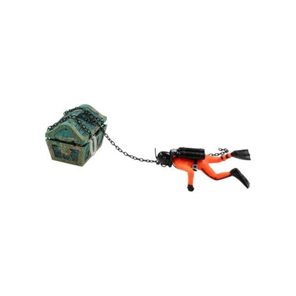 Fish Tank Decor Creative Air Pump Connecting Diver Treasure Hunter Treasure Box Aquarium Decoration(Black)