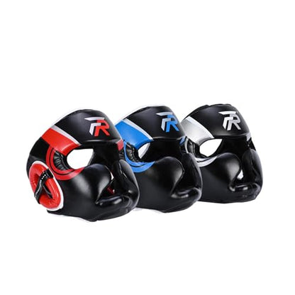 Boxing Headgear Face Cover Forehead and Ear Protection Full Face Protection for Sparring Karate Taekwondo Training Men Women - color: Red M