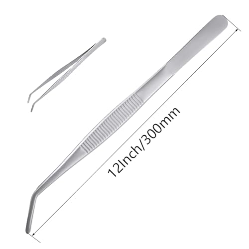 12Inch Fine-Tip Kitchen Tweezers Tongs – Extra-Long Stainless Steel Cooking Tweezers Dishwasher Safe for Grilling, Baking & Food Prep (12In Bent BBQ Tongs) - color: 12in Bent Bbq Tongs