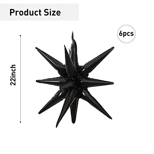 6 Pcs Black Star Foil Balloons One-Piece 14-Pointed Star Balloon 4D Starburst Cone Mylar Balloon 22inch Christmas Birthday Wedding Wedding Anniversary Party Supplies(Black) - color: 22 Inches Black