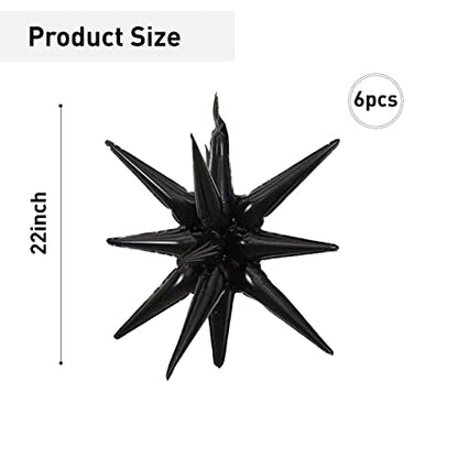 6 Pcs Black Star Foil Balloons One-Piece 14-Pointed Star Balloon 4D Starburst Cone Mylar Balloon 22inch Christmas Birthday Wedding Wedding Anniversary Party Supplies(Black) - color: 22 Inches Black