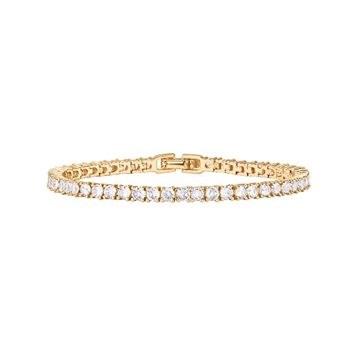 PAVOI 14K Gold Plated 3mm Cubic Zirconia Classic Tennis Bracelet | Gold Bracelets for Women - color: 14K Yellow Gold, size: 7.5 Inches