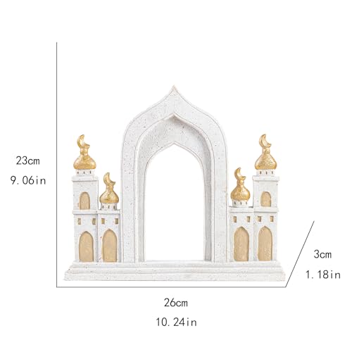 Ramadan Decorations for Home, Islamic Mosque Arch Figurine with Crescent Moon, Eid Mubarak Table Centerpiece, Muslim Home Decor for Ramadan, Eid Al-Fitr, Housewarming Gift,Resin,10.24 x 9.06 Inch