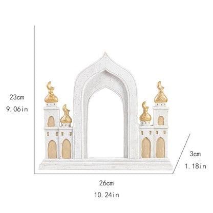 Ramadan Decorations for Home, Islamic Mosque Arch Figurine with Crescent Moon, Eid Mubarak Table Centerpiece, Muslim Home Decor for Ramadan, Eid Al-Fitr, Housewarming Gift,Resin,10.24 x 9.06 Inch