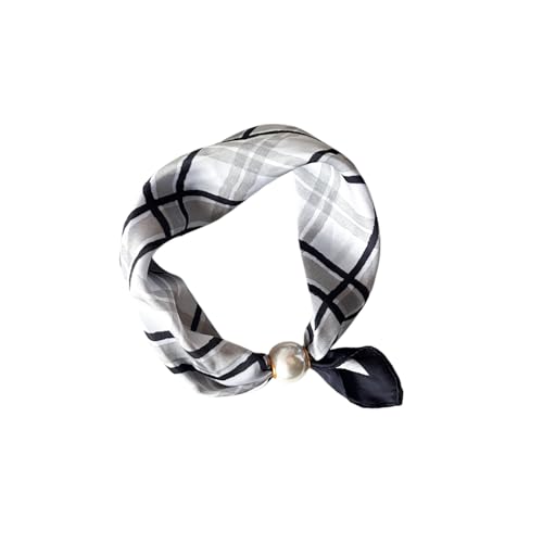 Women’s Silk Pearl magnetic buckle Scarf with Charm Buckle Satin Square Scarf for Neck Retro Floral Print，hair band - color: 01-109
