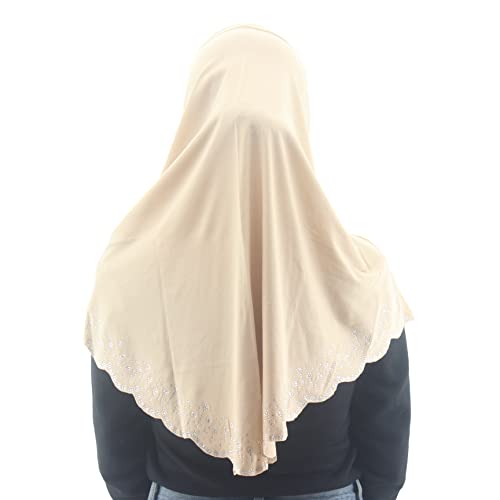 Instant Hijab Scarf for Women Muslim Women Clothing Headscarf for Girls with Czech Rhinestone - color: Light Camel-wavy Edge