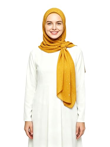 Lina & Lily Sparkle Shimmer Gold Glitter Women's Chiffon Hijab Head Scarf Shawl Wrap Lightweight - color: Mustard Yellow