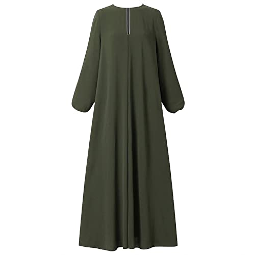 Maxi Dress for Women Long Sleeve Abayas Muslim Prayer Clothes Zipper Long Robe Kaftan Dresses Dubai Loose Dress - color: 2-green, size: X-Large