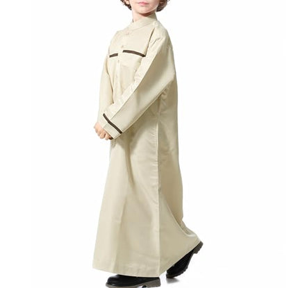 Muslim Thobe for Boys Islamic Clothing Long Sleeve Kaftan 𝐑obe Arabic Dress Kids Boys Prayer Dress Ramadan Eid Outfit - color: Beige, size: 7-8 Years