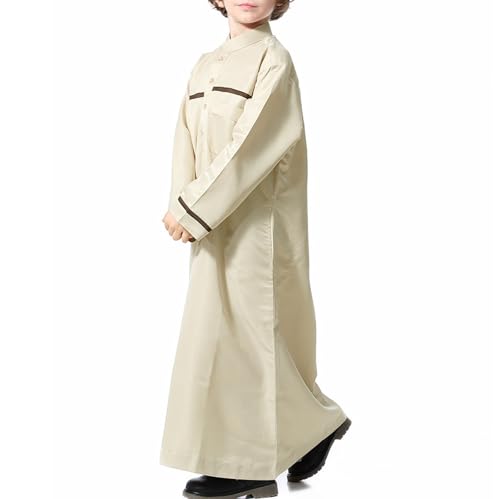 Muslim Thobe for Boys Islamic Clothing Long Sleeve Kaftan 𝐑obe Arabic Dress Kids Boys Prayer Dress Ramadan Eid Outfit - color: Beige, size: 3-4T