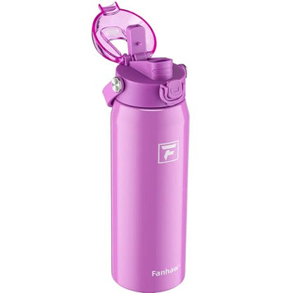 Fanhaw 24 oz Insulated Stainless Steel Water Bottle with 2-in-1 Straw& Chug Lid, Leakproof Wide Mouth Vacuum Bottle for School, Sports, Kids, Teens& Adults, Back to School Essentials (Purple) - color: Purple